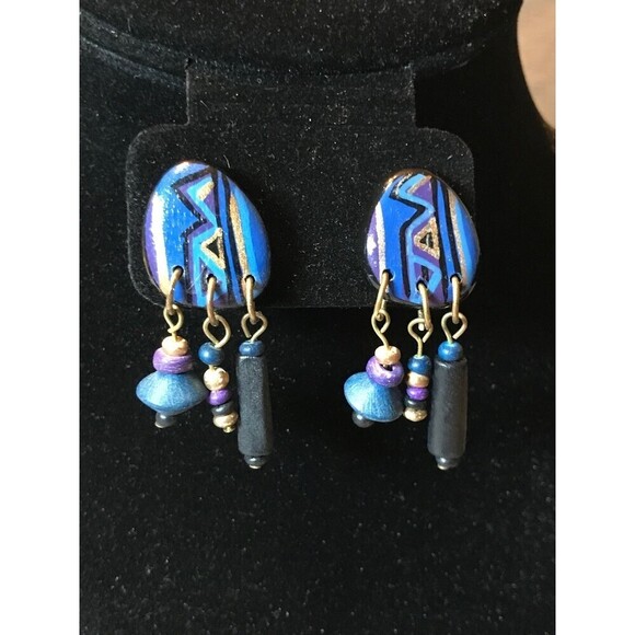 Handmade and Painted Dangle Earrings - Picture 1 of 4
